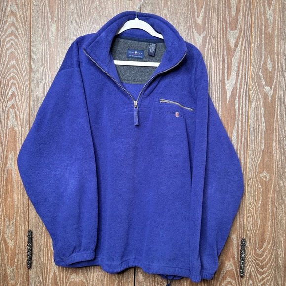 Vtg Gant USA Rugged Fleece Pullover Jacket Blue Embroidered Logo Size Lg Sweater - Picture 6 of 10